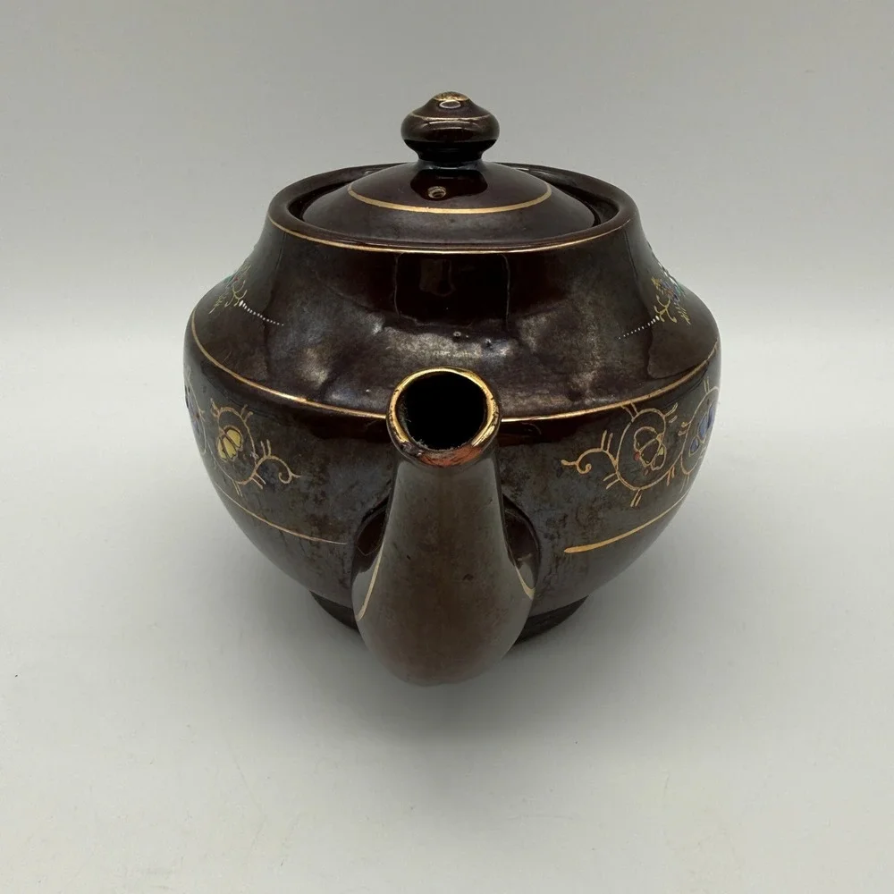 Vintage Japanese Teapot Occupied Japan Hand Painted Ornate Floral Gold Gilt MG